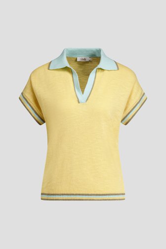 Le devant de Pull en maille jaune ocre à manches courtes de Libelle pour Femmes