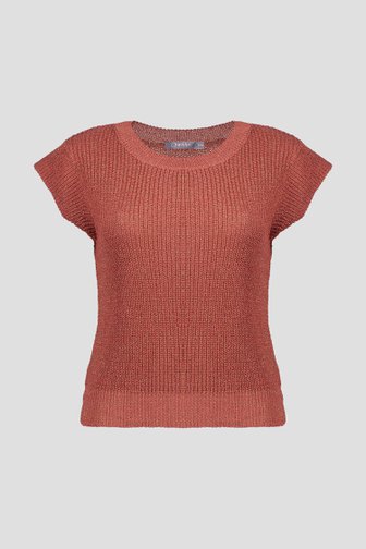 Le devant de Pull en maille rouge orangé avec fils scintillants de Geisha pour Femmes