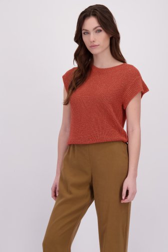 Le devant de Pull en maille rouge orangé avec fils scintillants de Geisha pour Femmes