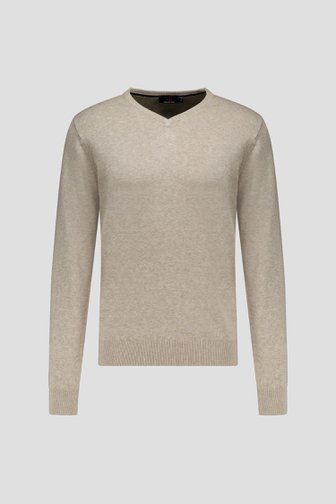 Pull fin beige à col en V
