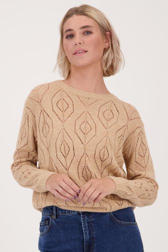 Le devant de Pull fin beige foncé avec motif ajouré de Libelle pour Femmes
