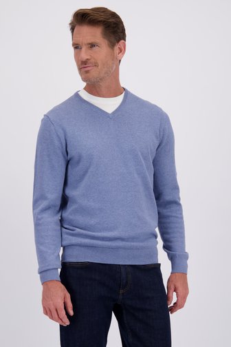 Le devant de Pull fin bleu à col en V de Dansaert Blue pour Hommes
