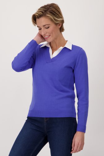 Pull fin bleu avec col en V	 de Claude Arielle pour Femmes