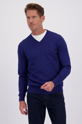 Le devant de Pull fin bleu foncé à col en V de Dansaert Blue pour Hommes