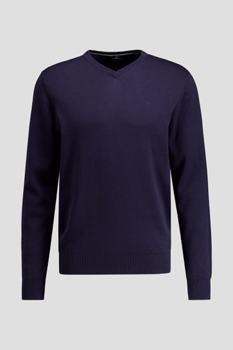 Le devant de Pull fin bleu foncé à col V de Dansaert Blue pour Hommes