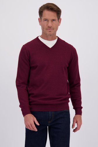 Le devant de Pull fin bordeaux à col en V de Dansaert Blue pour Hommes