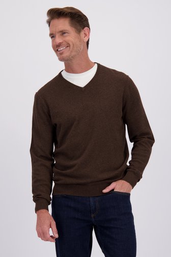 Le devant de Pull fin brun foncé à col en V de Dansaert Blue pour Hommes