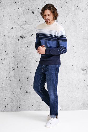 Pull fin en beige et bleu de Dansaert Blue pour Hommes