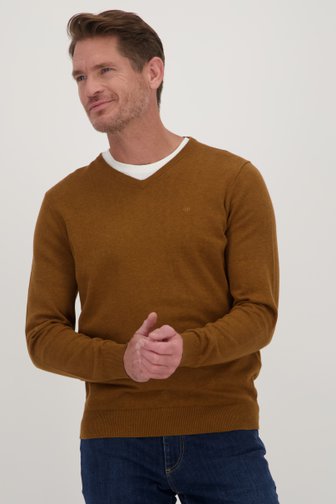 Pull fin ocre avec col en V, male, Marque: Dansaert Blue