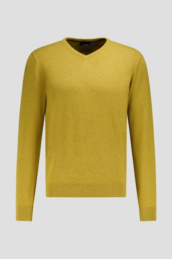 Le devant de Pull fin ocre jaune à col en V de Dansaert Blue pour Hommes
