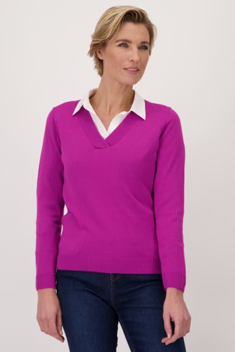 Pull fin rose avec encolure en V de Claude Arielle pour Femmes