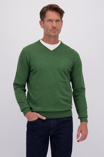 Le devant de Pull fin vert à col en V de Dansaert Blue pour Hommes