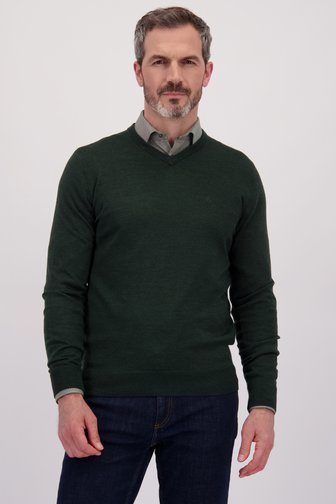 Le devant de Pull fin vert avec col en V de Dansaert Black pour Hommes