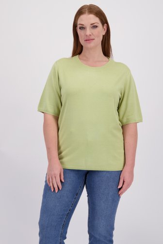 Le devant de Pull finement tricoté vert à manches courtes de Yest Curve pour Femmes