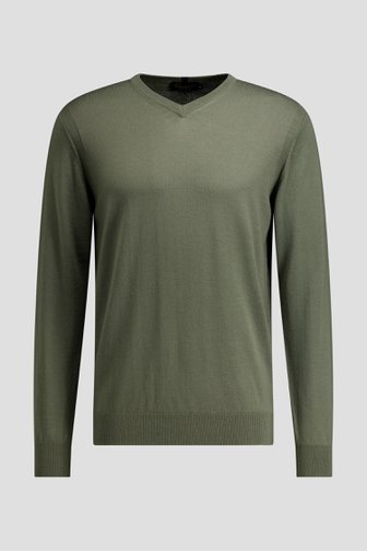 Le devant de Pull finement tricoté vert avec col en V de Dansaert Golf Club pour Hommes