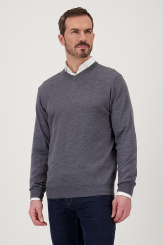 Pull gris clair avec col en V et laine de Dansaert Black pour Hommes