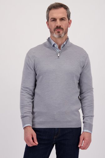 Le devant de Pull gris en laine à col zippé de Dansaert Black Premium pour Hommes