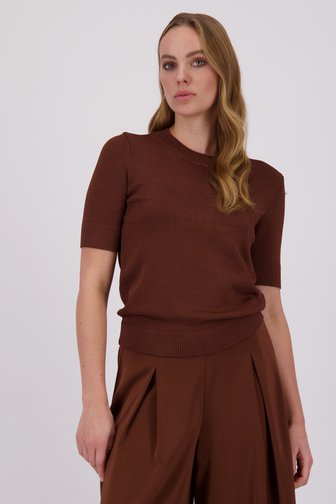 Pull marron foncé à col rond et manches courtes de D'Auvry pour Femmes