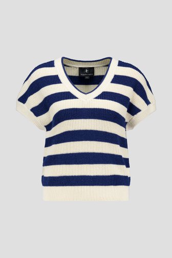 Pull navy-beige rayé tricoté à lanches courtes de AC by Annelien Coorevits pour Femmes