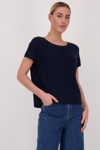 Pull navy tricot à manches courtes de Liberty Island pour Femmes