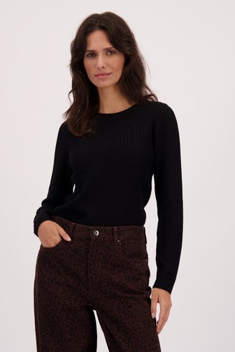 Le devant de Pull noir côtelé de Louise pour Femmes