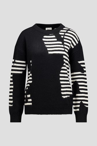 Photo produit 1 de Pull noir en maille avec motif rayé blanc de Barbara Lebek pour Femmes