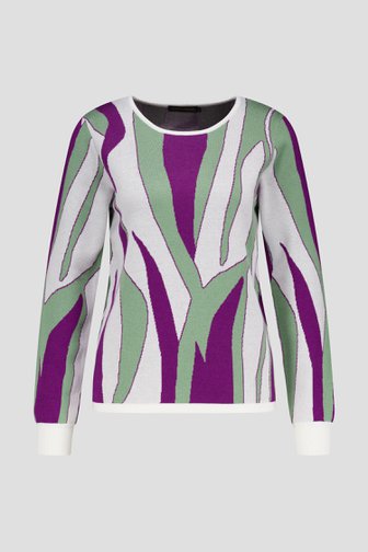 Pull-over écru à imprimé violet-vert de Claude Arielle pour Femmes