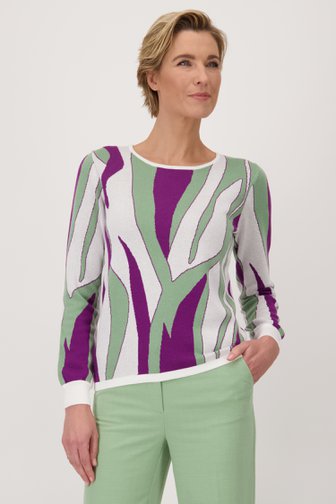 Pull-over écru à imprimé violet-vert de Claude Arielle pour Femmes