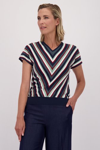 Le devant de Pull rayé à col en V de Claude Arielle pour Femmes