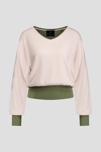 Le devant de Pull rose clair avec blocs de couleur verts de AC by Annelien Coorevits pour Femmes
