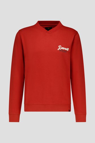 Pull rouge avec col en V  de Ravøtt pour Hommes