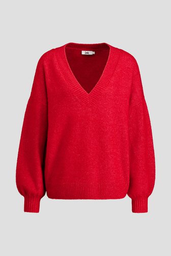 Le devant de Pull rouge chiné à col en V de Louise pour Femmes