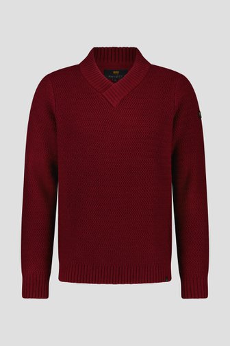 Pull rouge foncé avec motif tricoté fin	 de Ravøtt pour Hommes