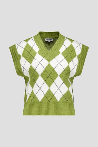 Le devant de Pull sans manches à carreaux verts de More & More pour Femmes