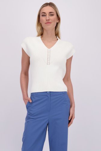 Le devant de Pull sans manches blanc avec col en V  de Liberty Island pour Femmes