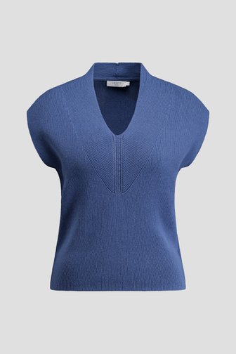 Le devant de Pull sans manches bleu avec col en V de Liberty Island pour Femmes