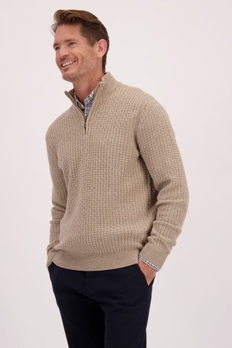 Le devant de Pull texturé beige à courte fermeture éclair de Dansaert Blue pour Hommes
