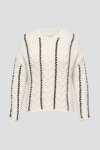 Le devant de Pull torsadé blanc à rayures noires de ONLY Carmakoma pour Femmes
