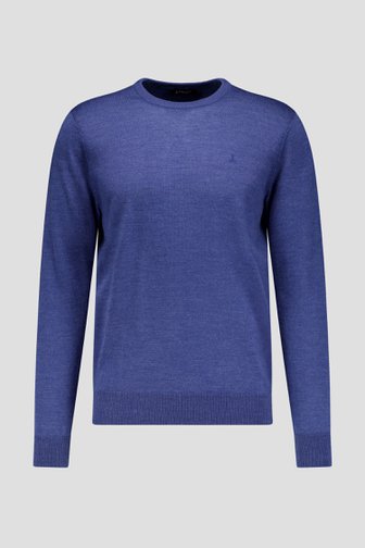 Le devant de Pull tricot fin bleu à col rond de Dansaert Black pour Hommes