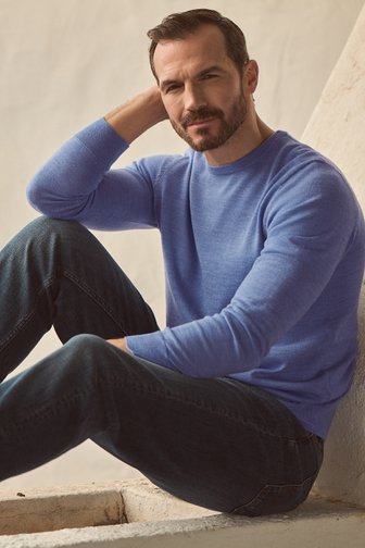 Pull tricot fin bleu clair à col rond de Dansaert Black pour Hommes