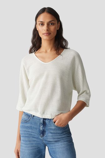Pull tricot vert-blanc avec manches chauve-souris de Opus pour Femmes