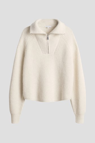 Le devant de Pull tricoté blanc à courte fermeture éclair de Opus pour Femmes