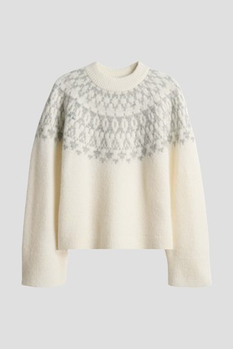 Le devant de Pull tricoté blanc à motif gris de Opus pour Femmes