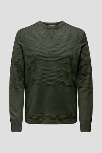 Le devant de Pull tricoté vert foncé à texture de Only & Sons pour Hommes