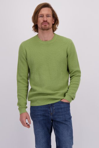 Le devant de Pull vert avec rayures tricotées de Ravøtt pour Hommes