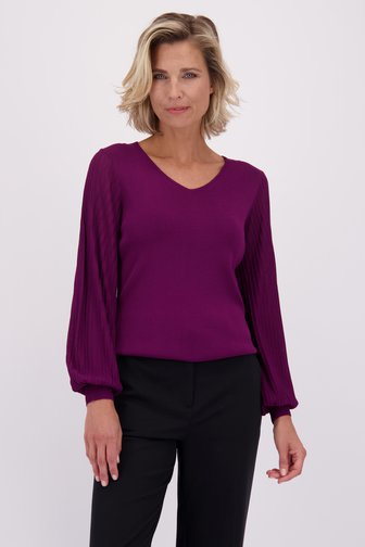 Le devant de Pull violet foncé à col en V de Claude Arielle pour Femmes