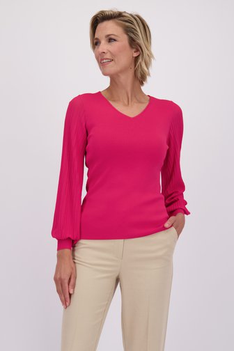 Le devant de Pull violet-rose à manches longues bouffantes de Claude Arielle pour Femmes