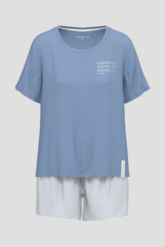 Pyjama bleu avec T-shirt et short de Tom Tailor pour Femmes