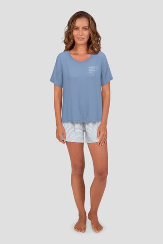 Pyjama bleu avec T-shirt et short de Tom Tailor pour Femmes