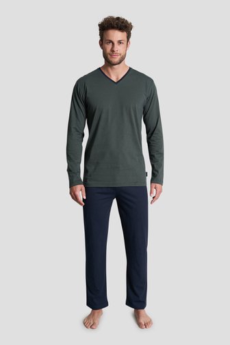 Pyjama vert foncé avec manches longues et pantalon de Tom Tailor pour Hommes